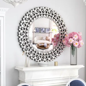 Rillamas 34" Crystal Round Decorative Wall Mirror
